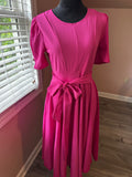 Fuchsia Puff Sleeve Crepe Dress